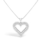 قلادة متدلية من الفضة الإسترليني عيار 925 مرصعة بالألماس على شكل قلب بوزن 3.00 قيراط (لون I-J، نقاء I2-I3) بطول 18 بوصة