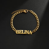 Metal Color: Dark Gold, Length: 17cm, Main Stone Color: Orange - Atoztide Personalized Custom Name Bracelet for Women Men Stainless Steel 10mm Cuban Chain Nameplate Handmade Bangle Jewelry Gift