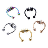 Metal color: Blue - Women Fake Piercing Nose Ring Hoop Septum Non Piercing Nose Clip Rock HipHoop Stainless Steel Magnet Fashion Punk Body Jewelry