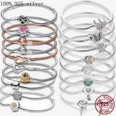 Gem Color: Blue, Length: 17cm - 925 Silver Heart Snake Chain Bracelet For Women Infinite Knot Butterfly Infinity Clasp Femme Bracelet Bangles Jewelry Gift