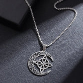 Metal color: Rhodium Plated - Vintage Witch Knot Necklace Stainless Steel Magic Knot Pagan Wicca Symbol Pendant for Men Women Celtic Knot Jewelry Gifts