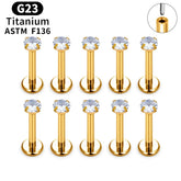 Metal color: Light Yellow Color, Ships From: CHINA, Main Stone Color: Beige - 10PCS ASTM F136 G23 Titanium Piercing Labret Lip Ring Stud Earring CZ Ear Tragus Cartilage Helix Daith Pierc Jewelry 16/18/20g