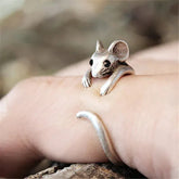 Main Stone Color: Red, Ring Size: resizable - Huitan Cute Mouse Shape Open Ring for Women Antique Silver Color Modern Fashion Girls Finger Accessories Hip Hop Party Jewelry