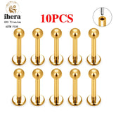 Metal color: Gold-color, Ships From: CHINA, Main Stone Color: Blue - 10PCS G23 Titanium Lip Ring Labret Piercing Stud Earring CZ 16/18/20G Push Pin Ear Tragus Cartilage Helix Conch Pierc?Jewelry