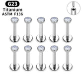 Metal color: Rhodium Plated, Ships From: CHINA, Main Stone Color: Pink - 10PCS ASTM F136 G23 Titanium Piercing Labret Lip Ring Stud Earring CZ Ear Tragus Cartilage Helix Daith Pierc Jewelry 16/18/20g