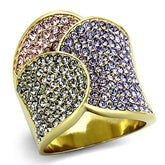 TK1420 - خاتم من الستانلس ستيل مطلي بالذهب بتقنية أيون بلايتنج مع كريستال عالي الجودة متعدد الألوان