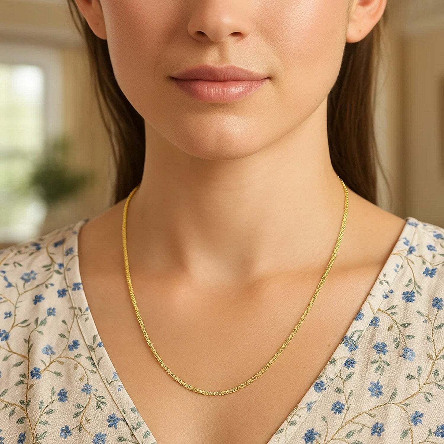 سلسلة ذهب أصفر عيار 14 قيراطًا بتصميم متلألئ (1.50 مم)