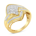 10K Yellow Gold over .925 Sterling Silver Diamond Bypass Cluster Ring (1 Cttw, I-J Color, I2-I3 Clarity) - Size 7
