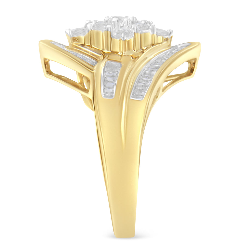 10K Yellow Gold over .925 Sterling Silver Diamond Bypass Cluster Ring (1 Cttw, I-J Color, I2-I3 Clarity) - Size 7