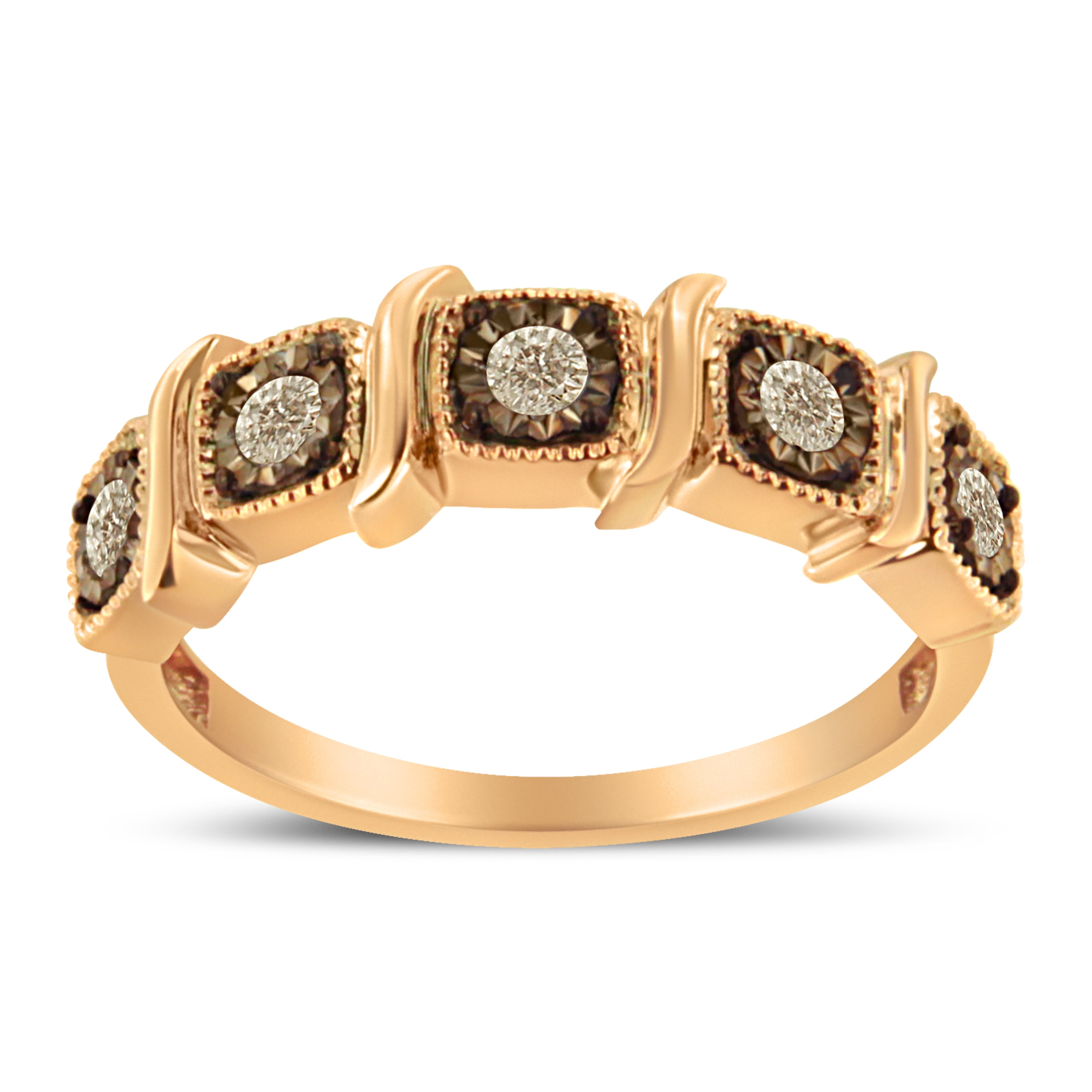 10K Rose Gold Flashed .925 Sterling Silver Miracle-Set Diamond 5-Stone Band Ring (1/4 Cttw, J-K Color, I1-I2 Clarity) - Size 6