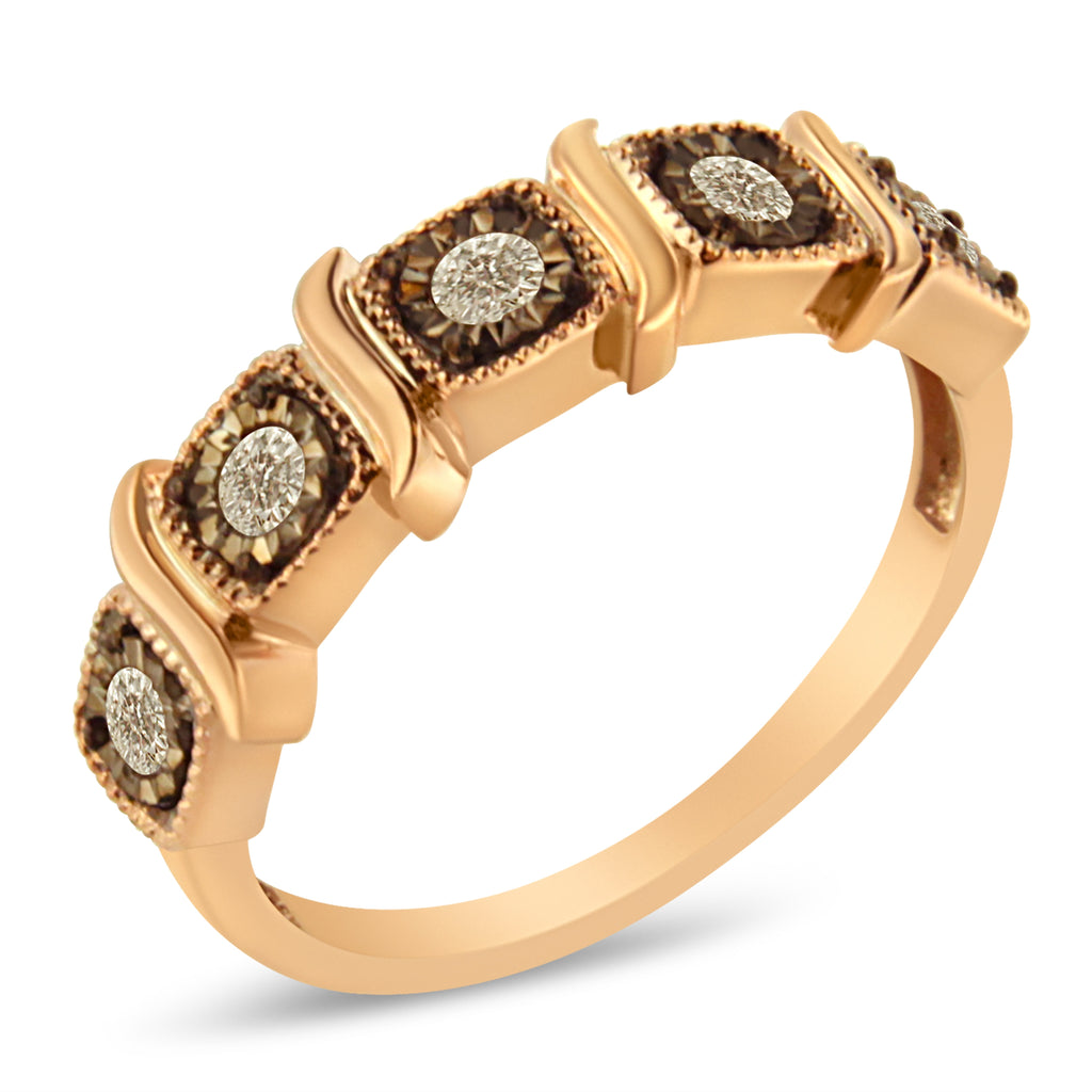 10K Rose Gold Flashed .925 Sterling Silver Miracle-Set Diamond 5-Stone Band Ring (1/4 Cttw, J-K Color, I1-I2 Clarity) - Size 6
