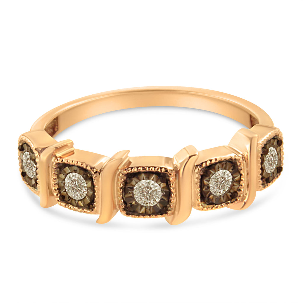 10K Rose Gold Flashed .925 Sterling Silver Miracle-Set Diamond 5-Stone Band Ring (1/4 Cttw, J-K Color, I1-I2 Clarity) - Size 6