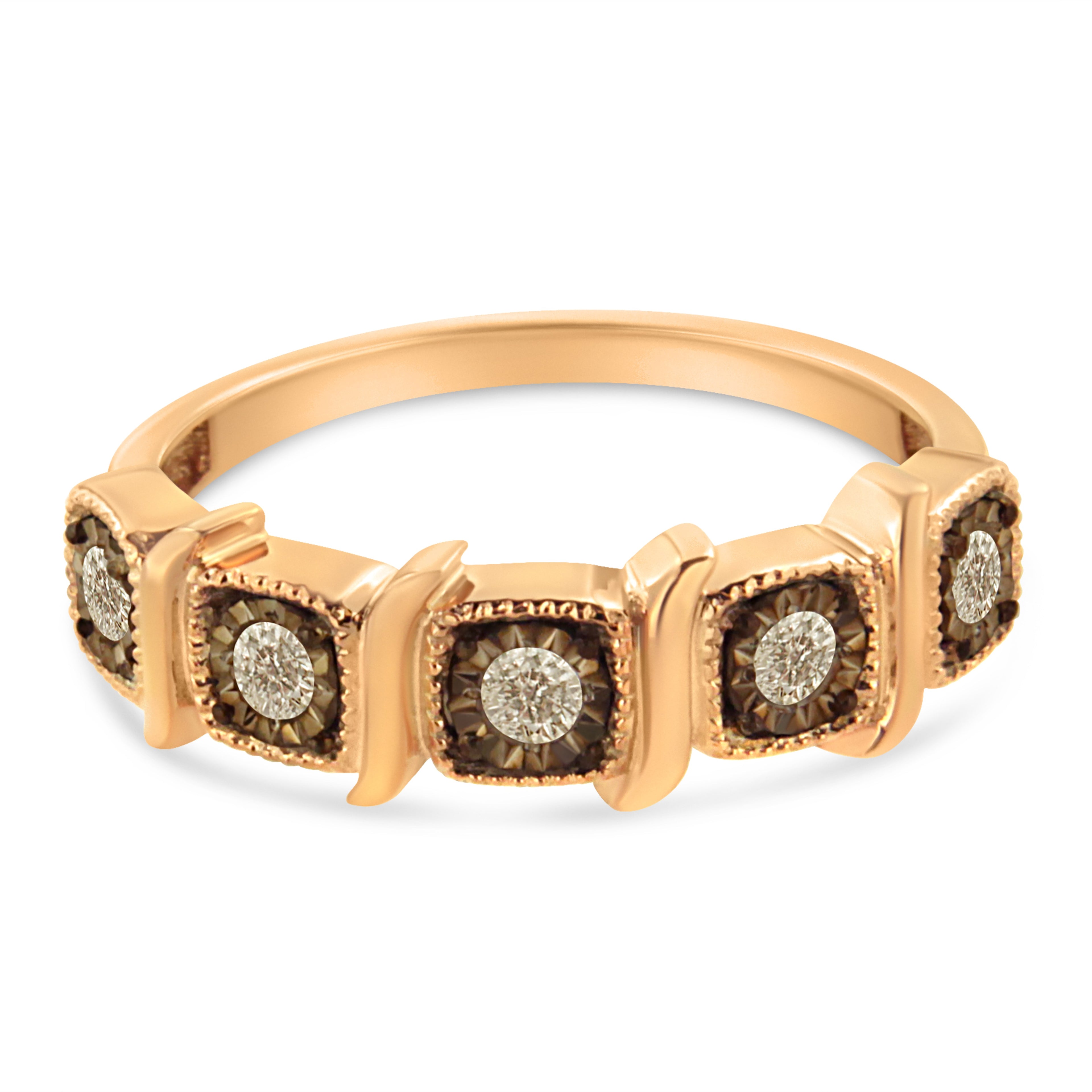 10K Rose Gold Flashed .925 Sterling Silver Miracle-Set Diamond 5-Stone Band Ring (1/4 Cttw, J-K Color, I1-I2 Clarity) - Size 6