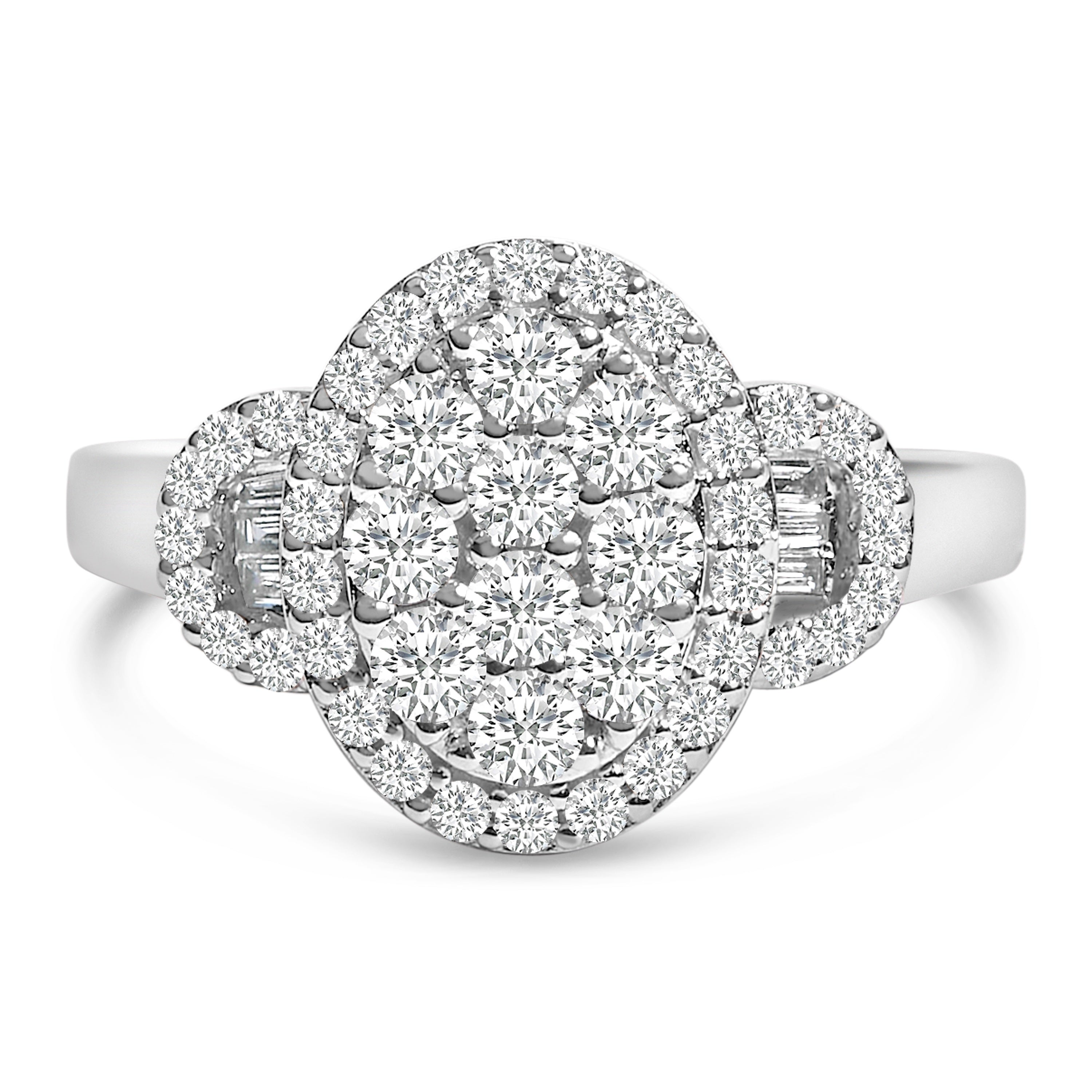 10K White Gold 1.0 Cttw Diamond Oval Cluster with Halo Vintage-Inspired Art Deco Buckle Style Statement Ring (G-H Color, SI1-SI2 Clarity) - Size 7-1/4