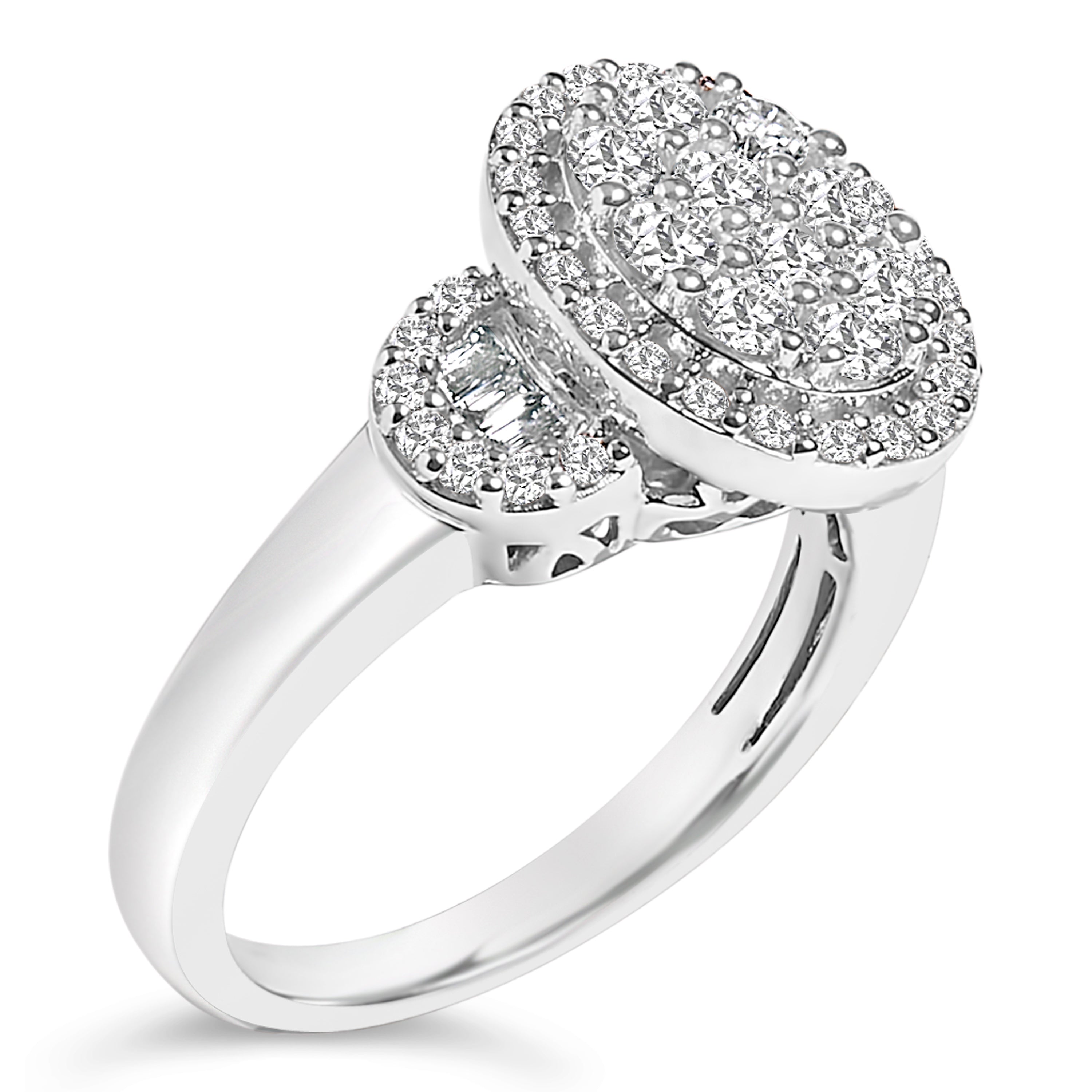 10K White Gold 1.0 Cttw Diamond Oval Cluster with Halo Vintage-Inspired Art Deco Buckle Style Statement Ring (G-H Color, SI1-SI2 Clarity) - Size 7-1/4