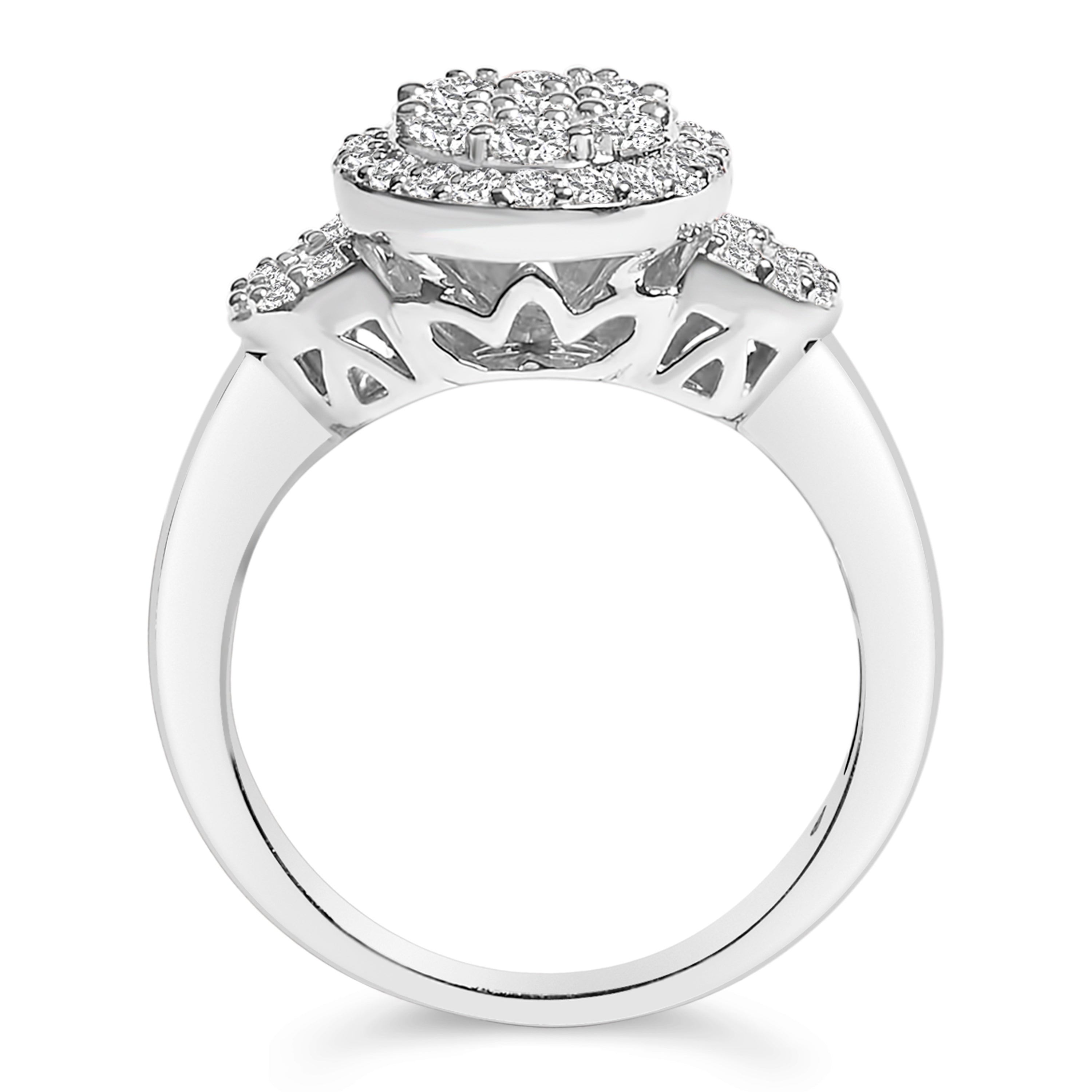 10K White Gold 1.0 Cttw Diamond Oval Cluster with Halo Vintage-Inspired Art Deco Buckle Style Statement Ring (G-H Color, SI1-SI2 Clarity) - Size 7-1/2