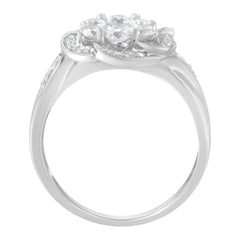 14K White Gold Floral Cluster Diamond Ring (1.0 Cttw, H-I Color, SI2-I1 Clarity) - Size 7-1/2