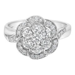 14K White Gold Floral Cluster Diamond Ring (1.0 Cttw, H-I Color, SI2-I1 Clarity) - Size 7-1/2