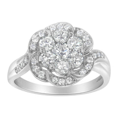 14K White Gold Floral Cluster Diamond Ring (1.0 Cttw, H-I Color, SI2-I1 Clarity) - Size 7-1/2