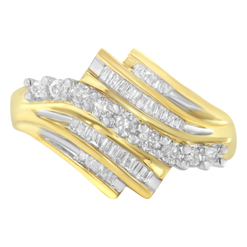 10K Yellow Gold Round and Baguette Diamond-Cut Ring (1/2 Cttw, I-J Color, I1-I2 Clarity) - Size 8-3/4