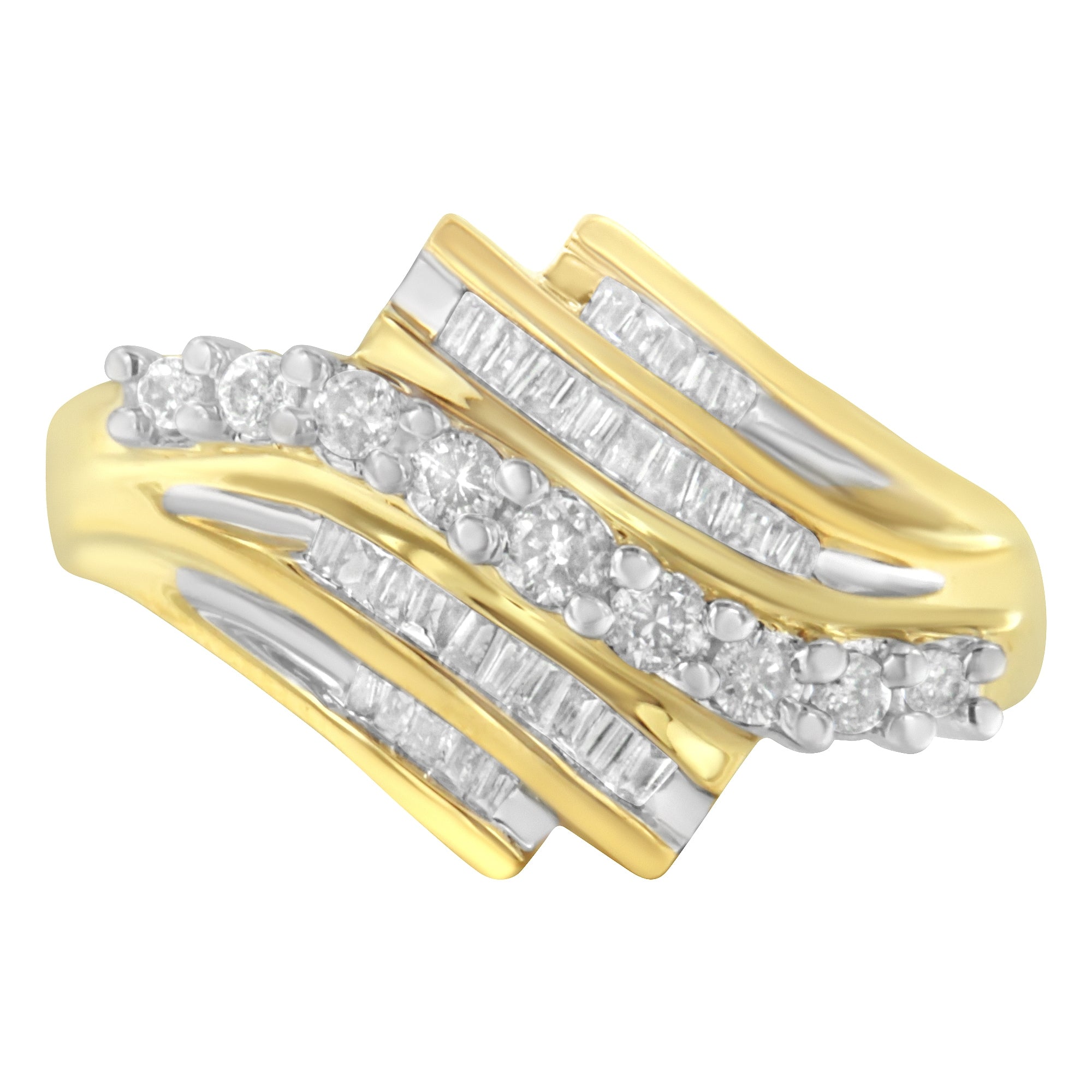10K Yellow Gold Round and Baguette Diamond-Cut Ring (1/2 Cttw, I-J Color, I1-I2 Clarity) - Size 8-3/4