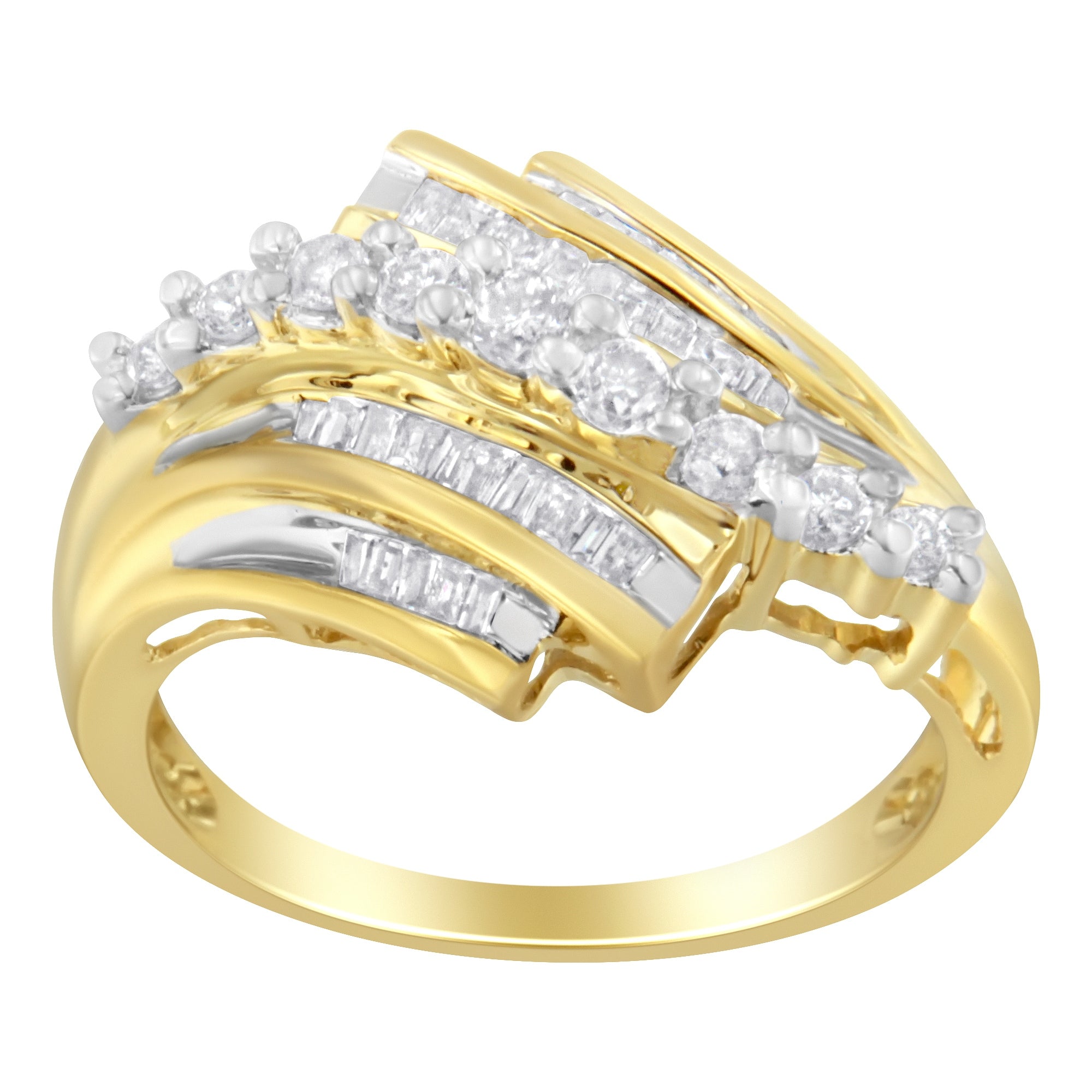 10K Yellow Gold Round and Baguette Diamond-Cut Ring (1/2 Cttw, I-J Color, I1-I2 Clarity) - Size 8-3/4