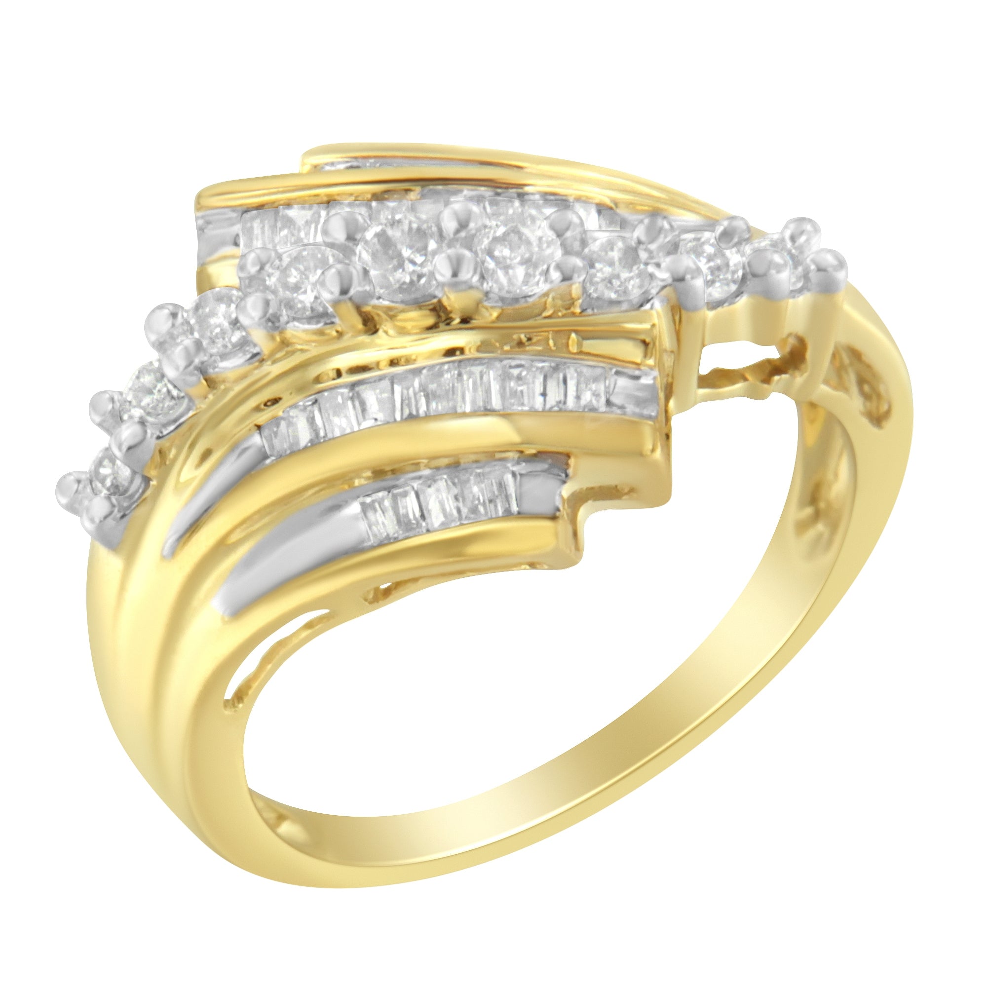 10K Yellow Gold Round and Baguette Diamond-Cut Ring (1/2 Cttw, I-J Color, I1-I2 Clarity) - Size 8-3/4