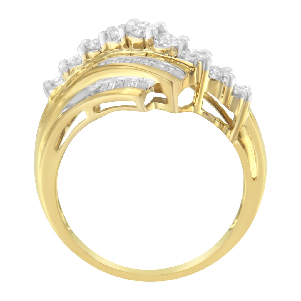 10K Yellow Gold Round and Baguette Diamond-Cut Ring (1/2 Cttw, I-J Color, I1-I2 Clarity) - Size 8-3/4