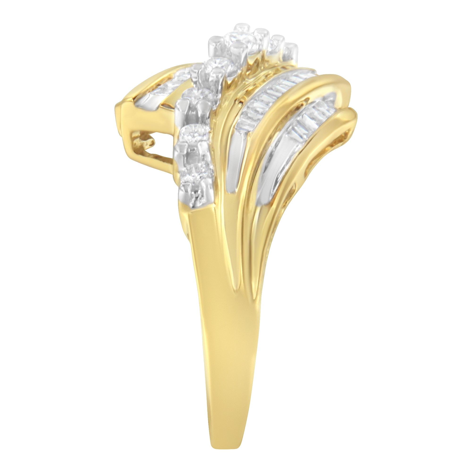 10K Yellow Gold Round and Baguette Diamond-Cut Ring (1/2 Cttw, I-J Color, I1-I2 Clarity) - Size 8-3/4