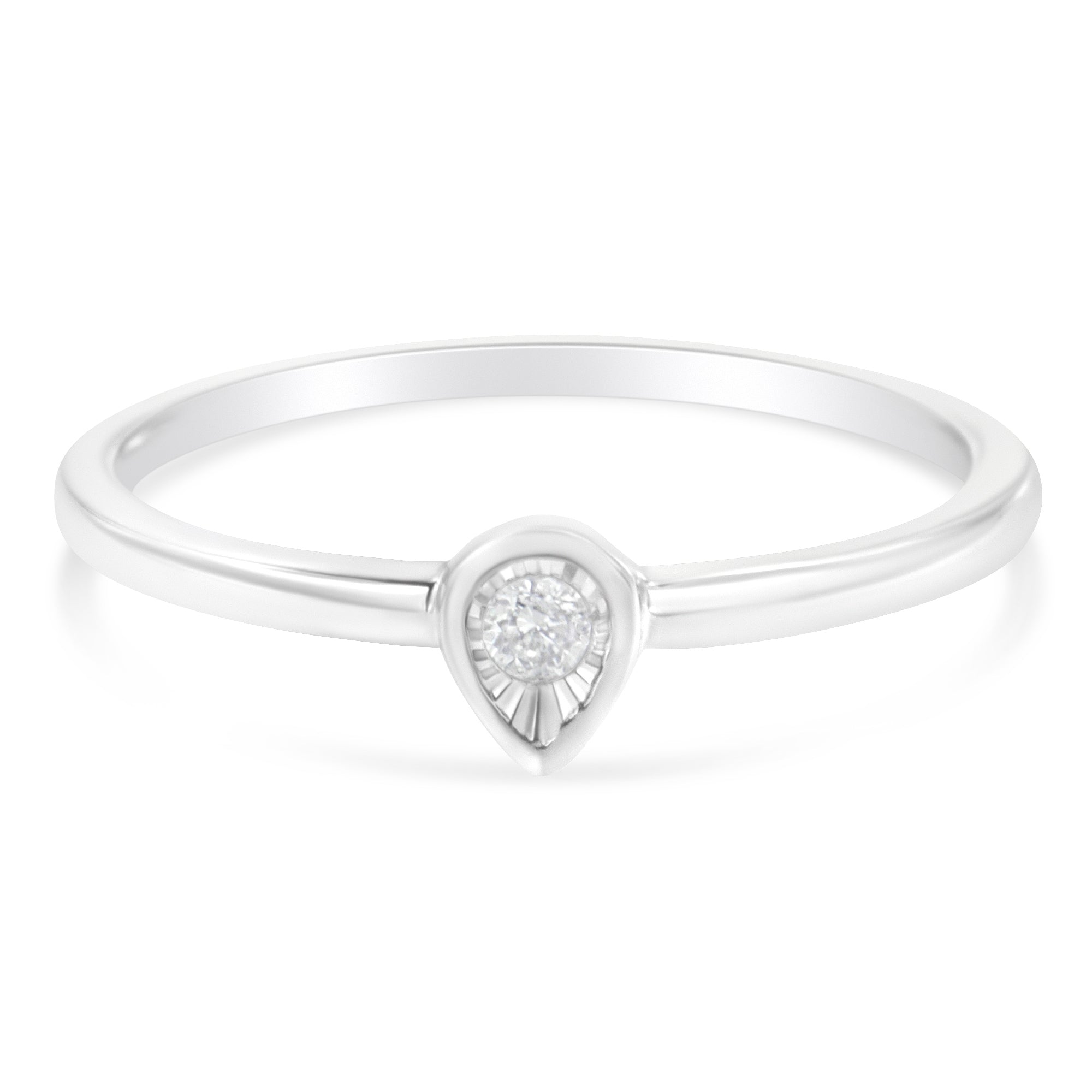 .925 Sterling Silver 1/20 Carat Diamond Teardrop Pear-Shaped Miracle Set Petite Fashion Promise Ring (J-K Color, I1-I2 Clarity) - Size 7