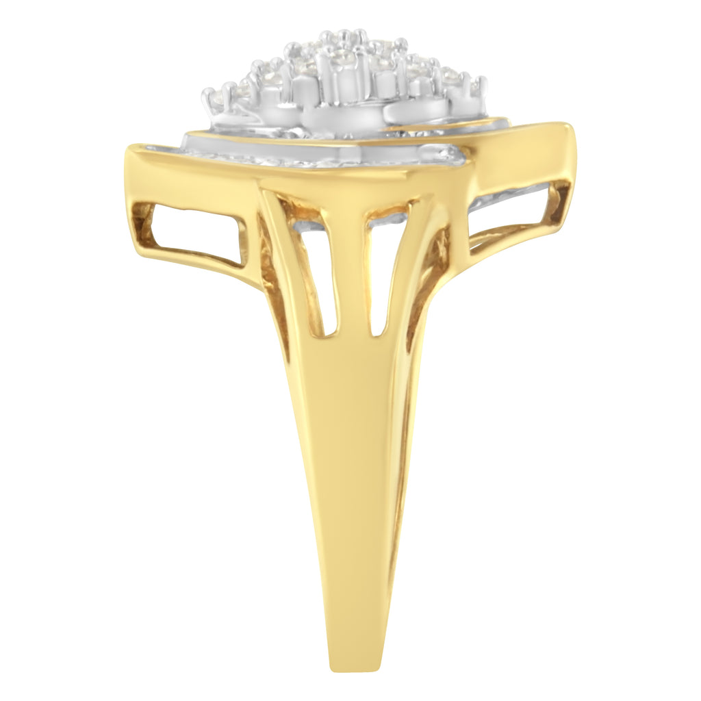 10K Yellow Gold Diamond Cluster Ring (3/4 Cttw, J-K Color, I2-I3 Clarity) - Size 7-1/2