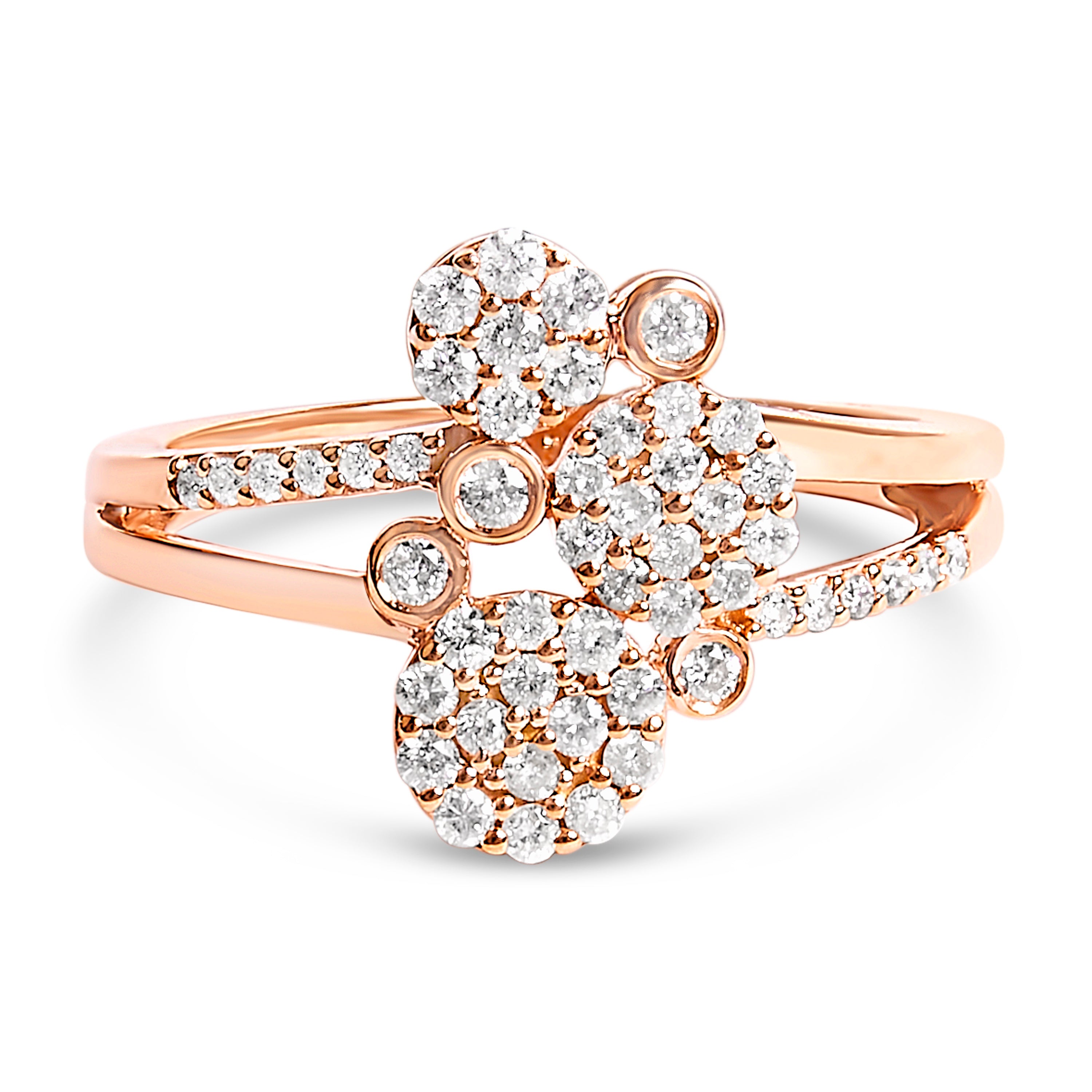 14K Rose Gold Plated .925 Sterling Silver 1/2 Cttw Diamond Scatter Composite Bypass Ring (I-J Color, I1-I2 Clarity) - Size 6