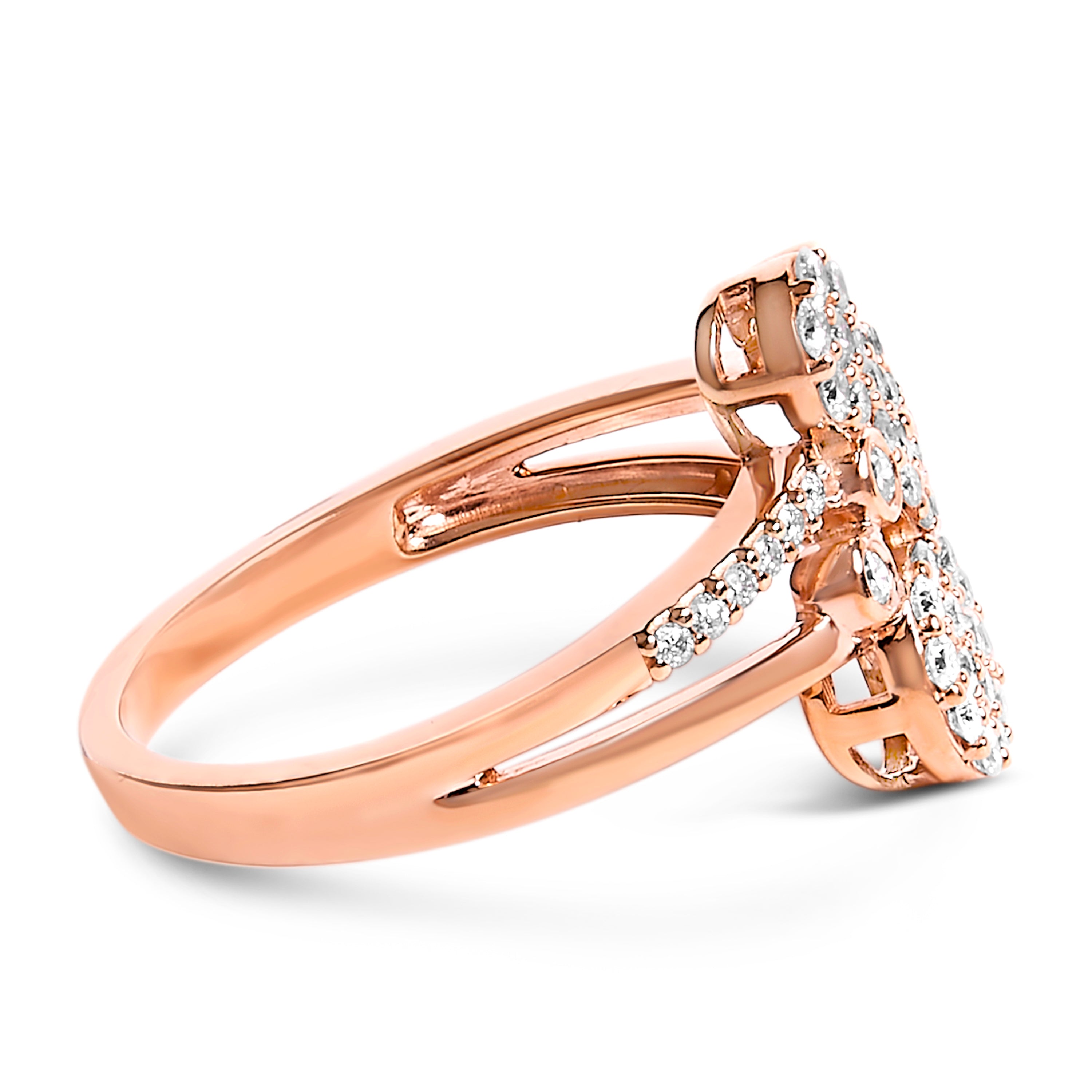 14K Rose Gold Plated .925 Sterling Silver 1/2 Cttw Diamond Scatter Composite Bypass Ring (I-J Color, I1-I2 Clarity) - Size 6