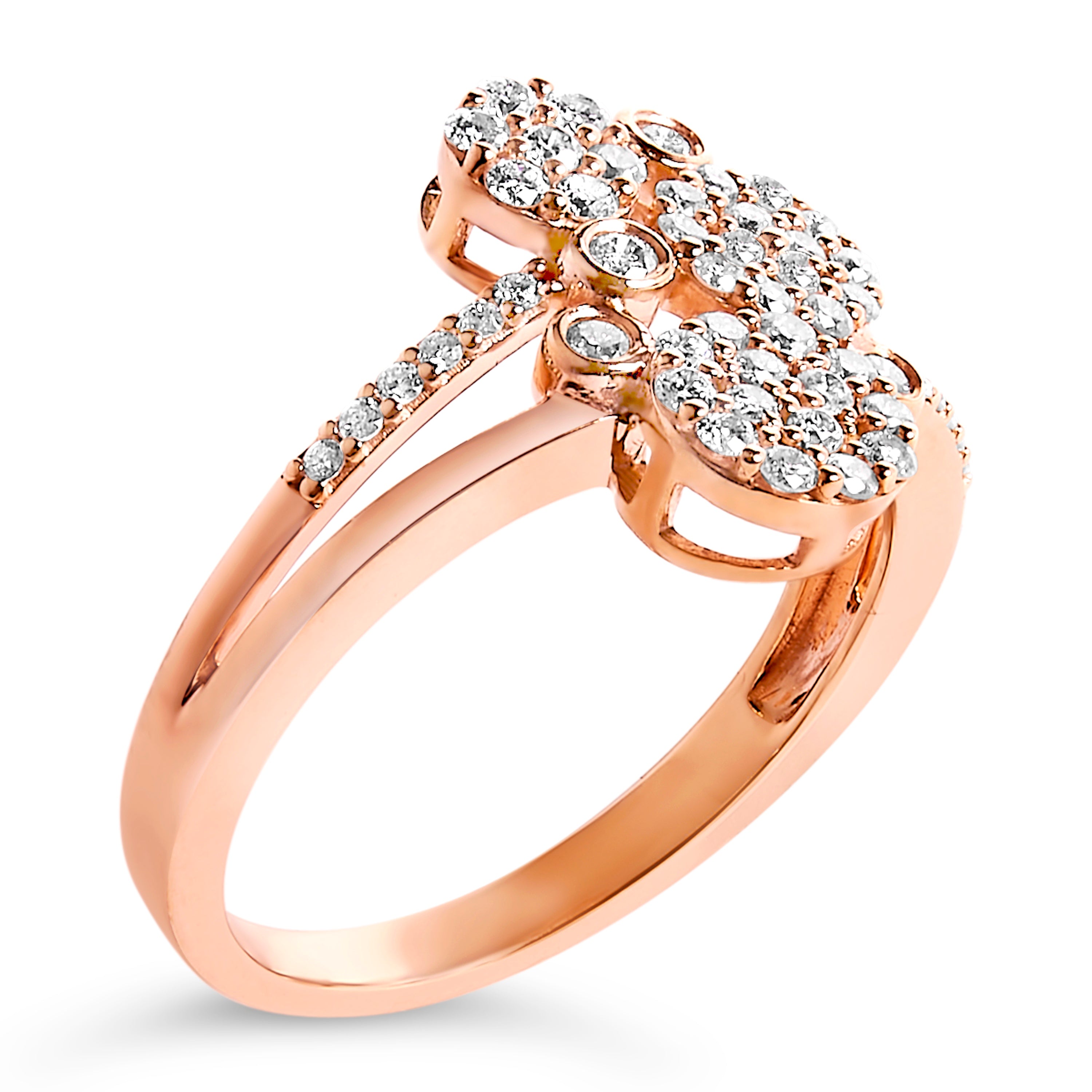 14K Rose Gold Plated .925 Sterling Silver 1/2 Cttw Diamond Scatter Composite Bypass Ring (I-J Color, I1-I2 Clarity) - Size 6