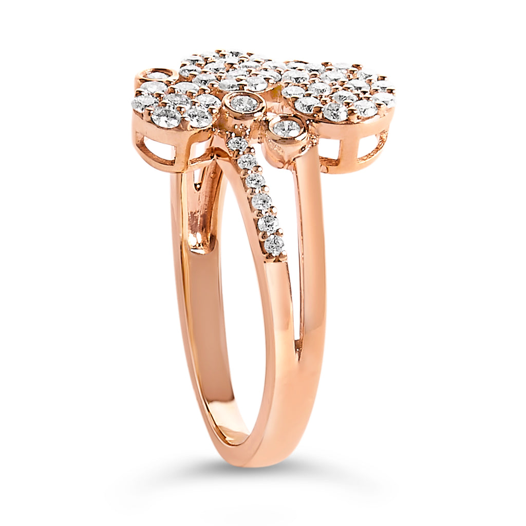 14K Rose Gold Plated .925 Sterling Silver 1/2 Cttw Diamond Scatter Composite Bypass Ring (I-J Color, I1-I2 Clarity) - Size 6