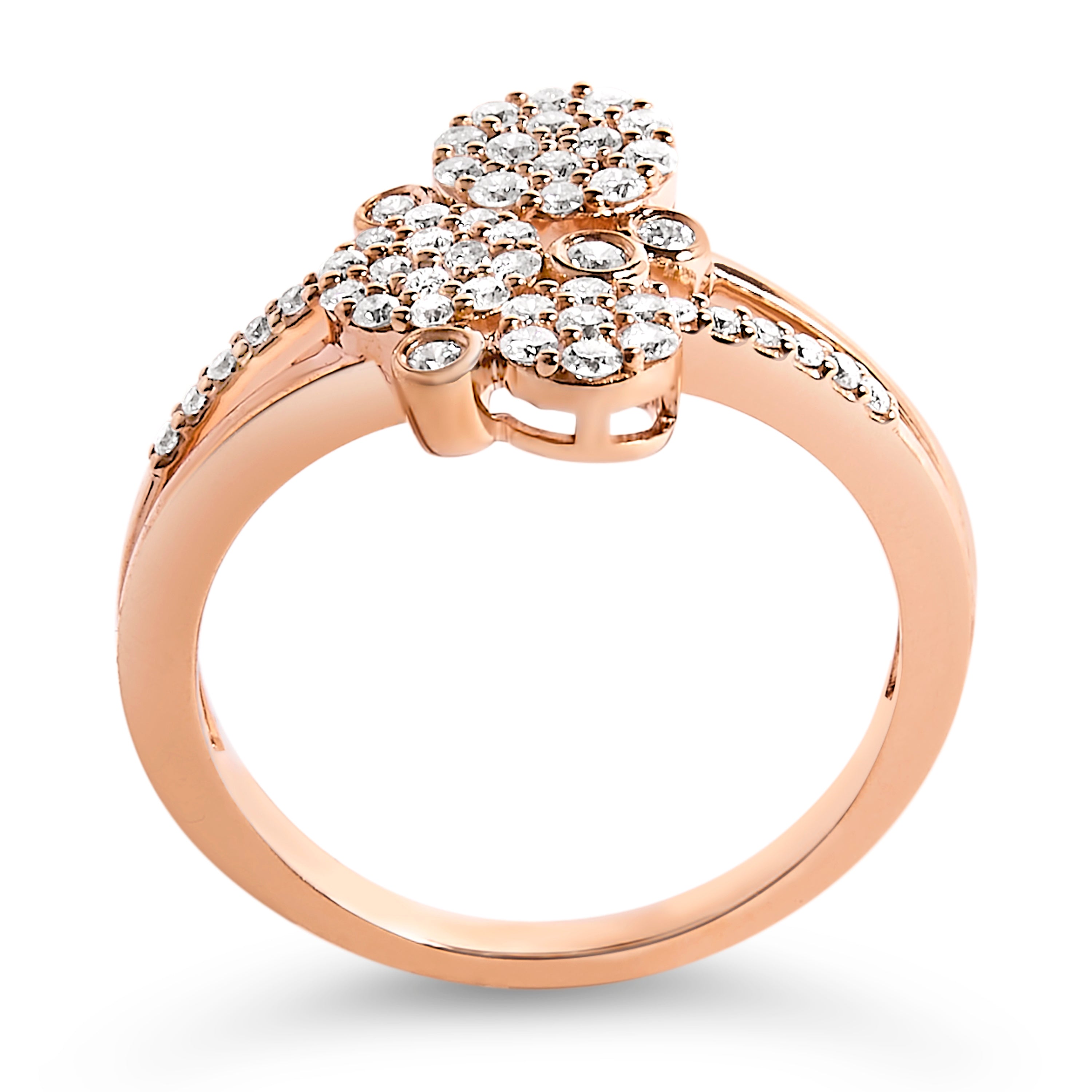 14K Rose Gold Plated .925 Sterling Silver 1/2 Cttw Diamond Scatter Composite Bypass Ring (I-J Color, I1-I2 Clarity) - Size 6