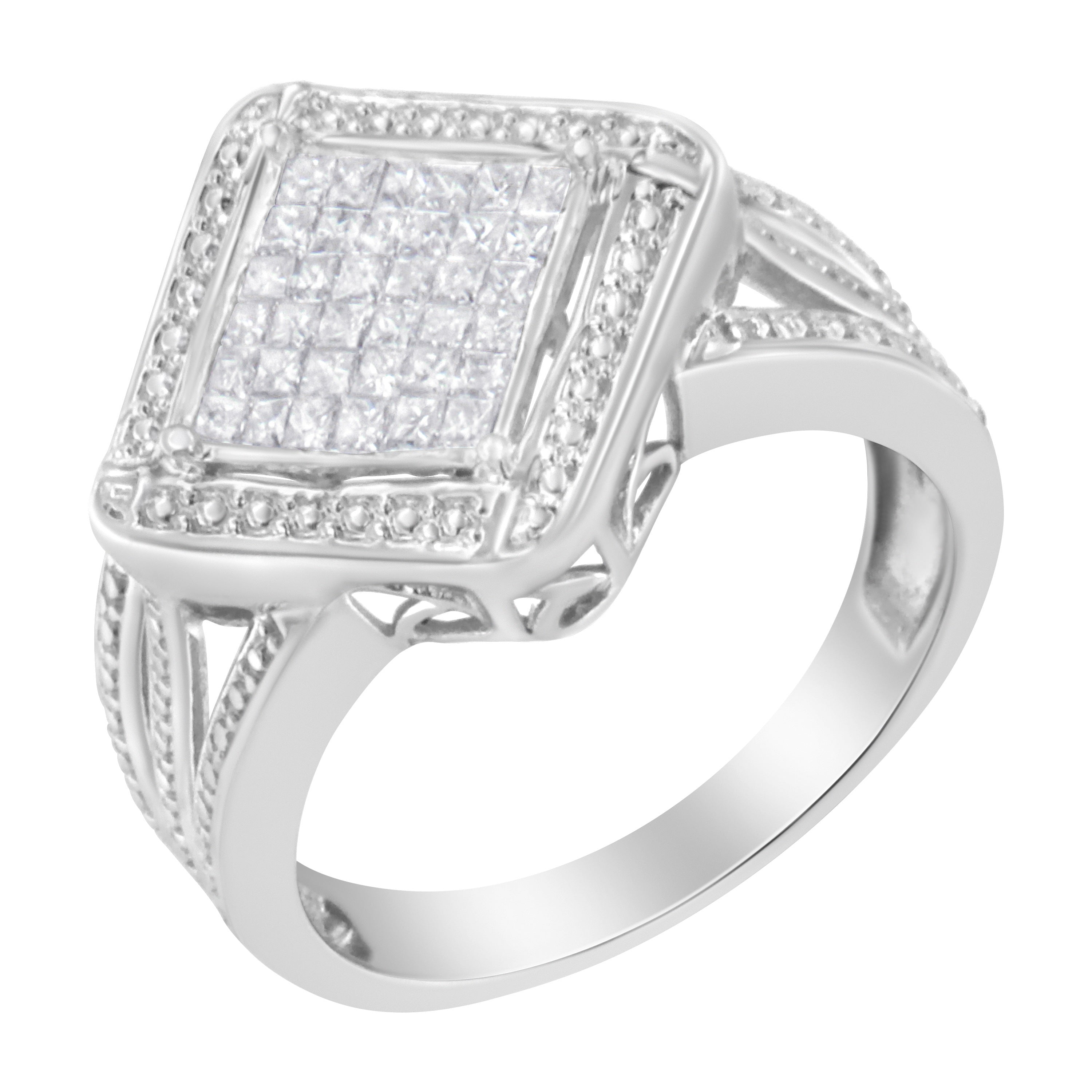 .925 Sterling Silver 2/5 Cttw Princess Cut Diamond Square On Point Cluster Composite Cocktail Ring (H-I Color, SI1-SI2 Clarity) - Size 6-1/2