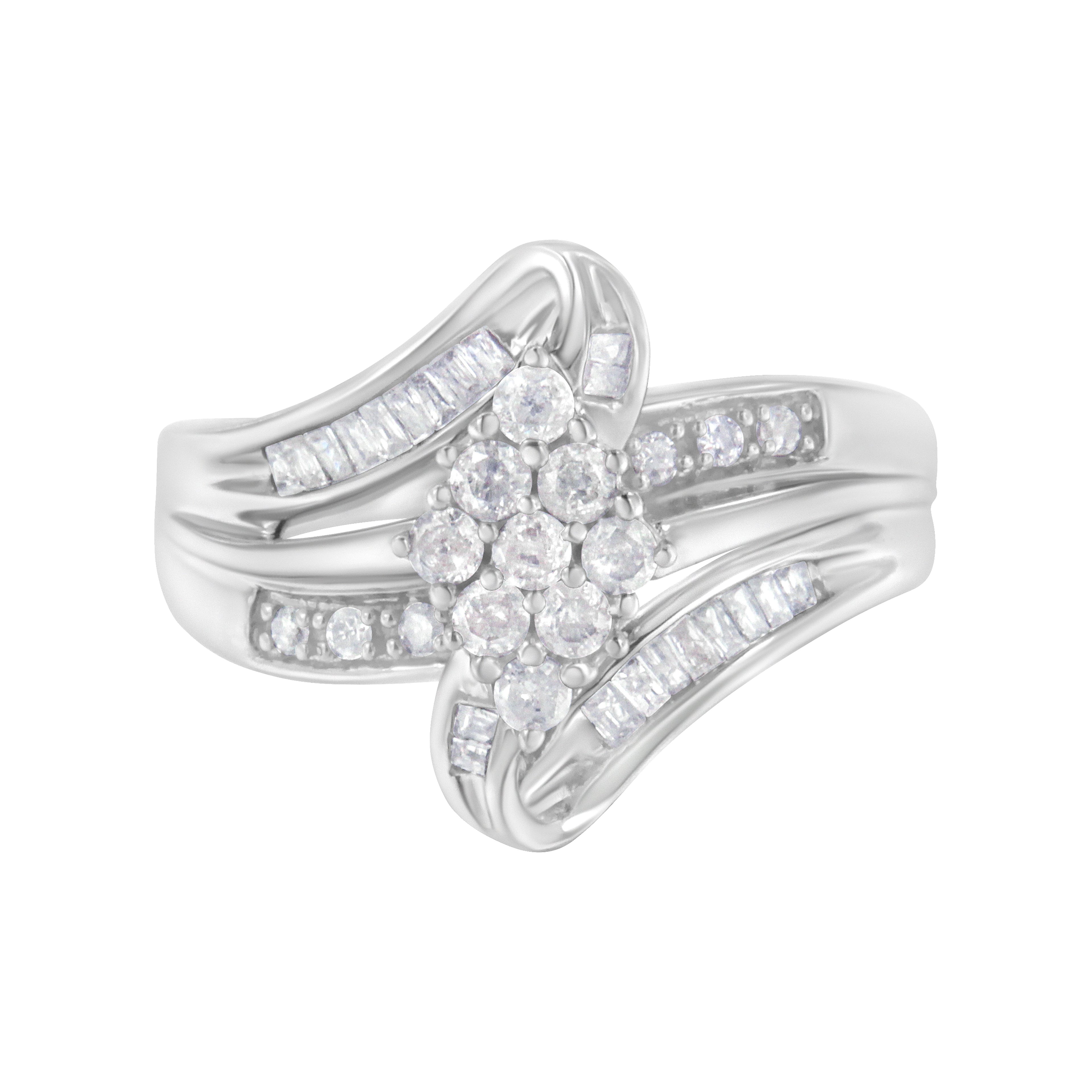 10K White Gold 1/2 cttw Diamond Cluster Ring (H-I Clarity, I2-I3 Color) - Size 8