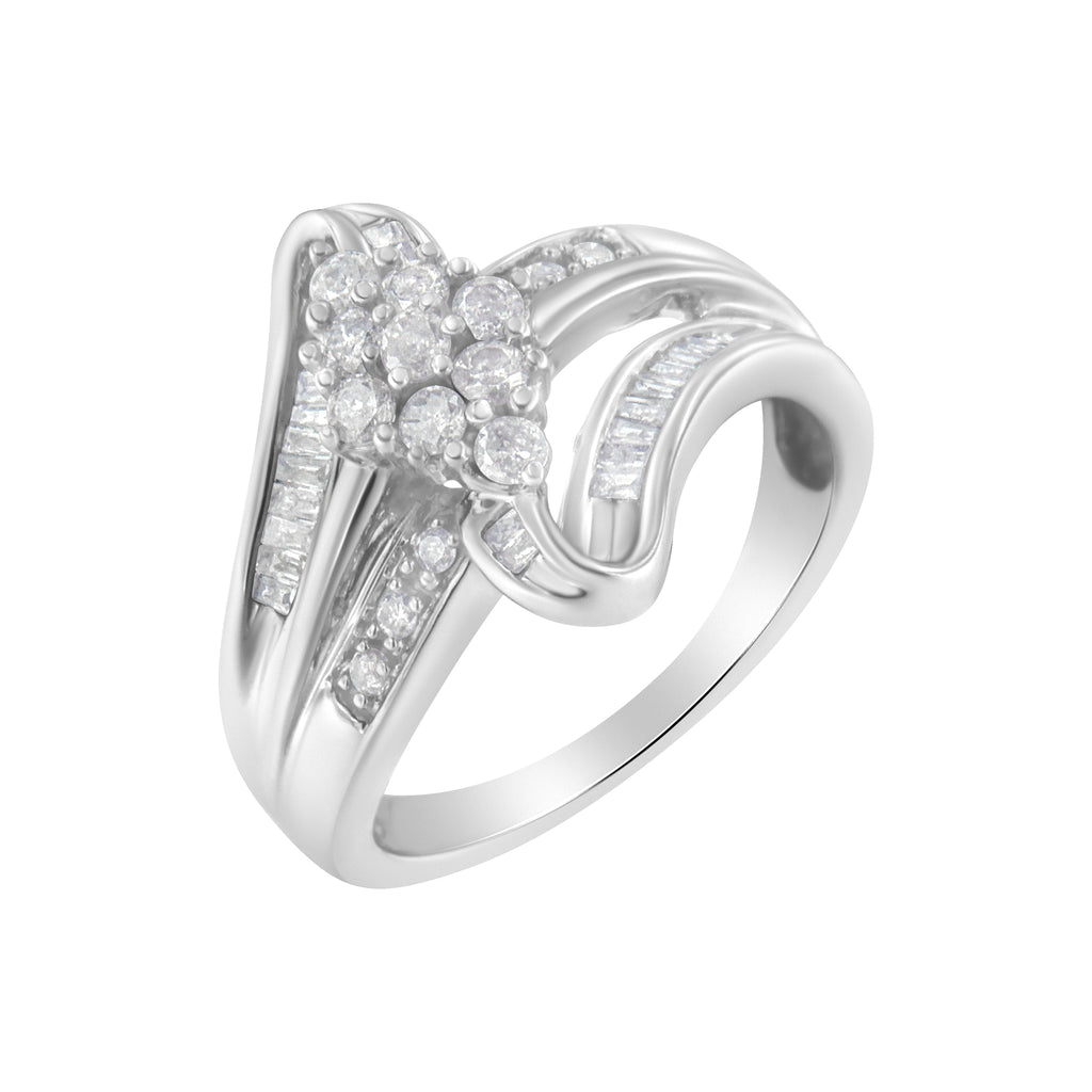 10K White Gold 1/2 cttw Diamond Cluster Ring (H-I Clarity, I2-I3 Color) - Size 8