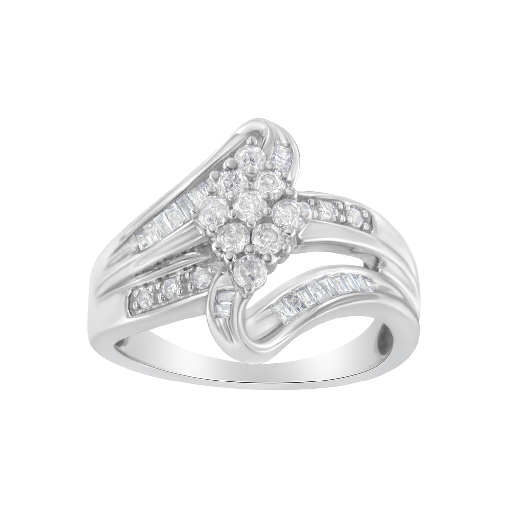 10K White Gold 1/2 cttw Diamond Cluster Ring (H-I Clarity, I2-I3 Color) - Size 8