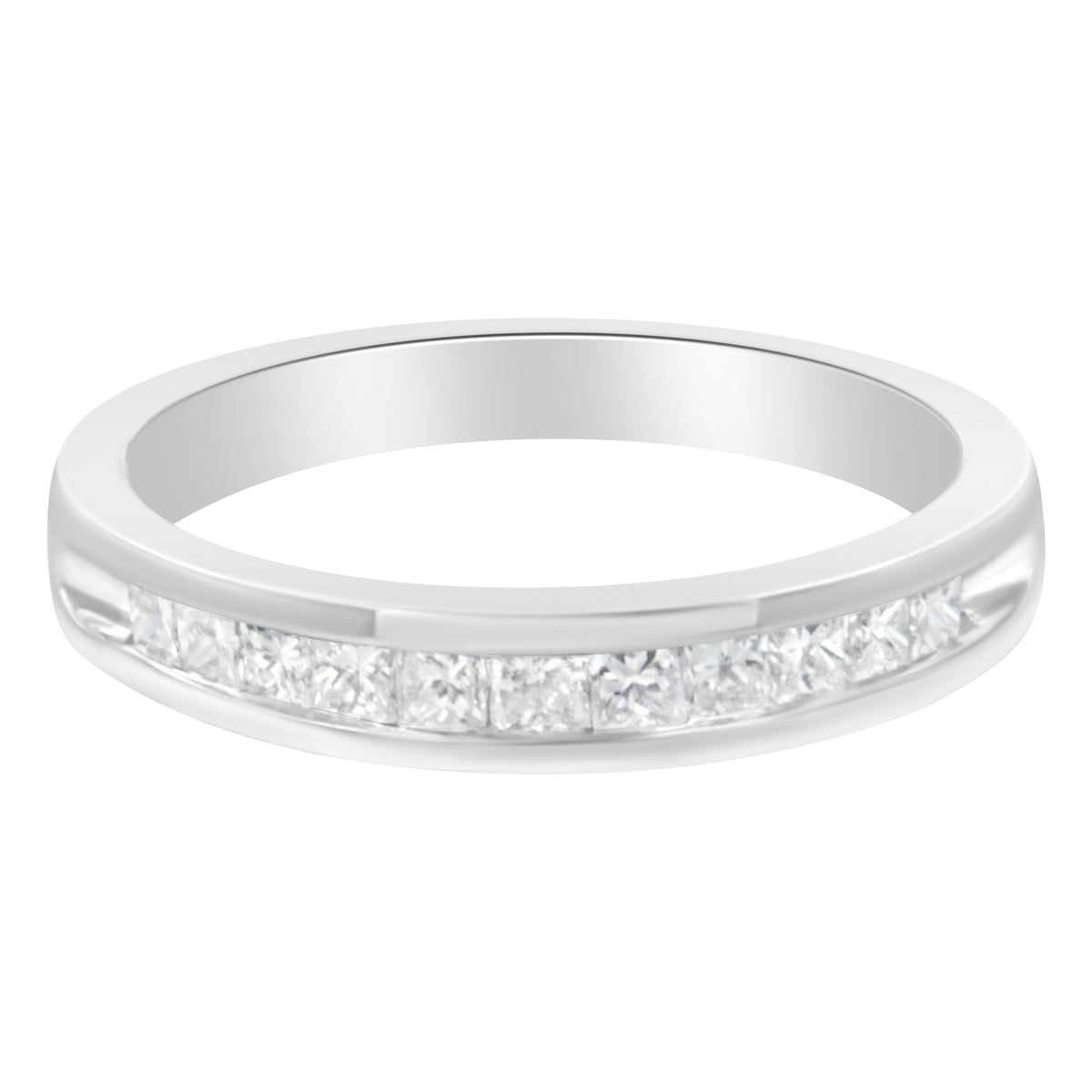 .925 Sterling Silver 1/2 Cttw Princess-Cut Diamond Channel-Set Half-Eternity Wedding or Anniversary Band Ring (H-I Color, I2 Clarity) - Size 8