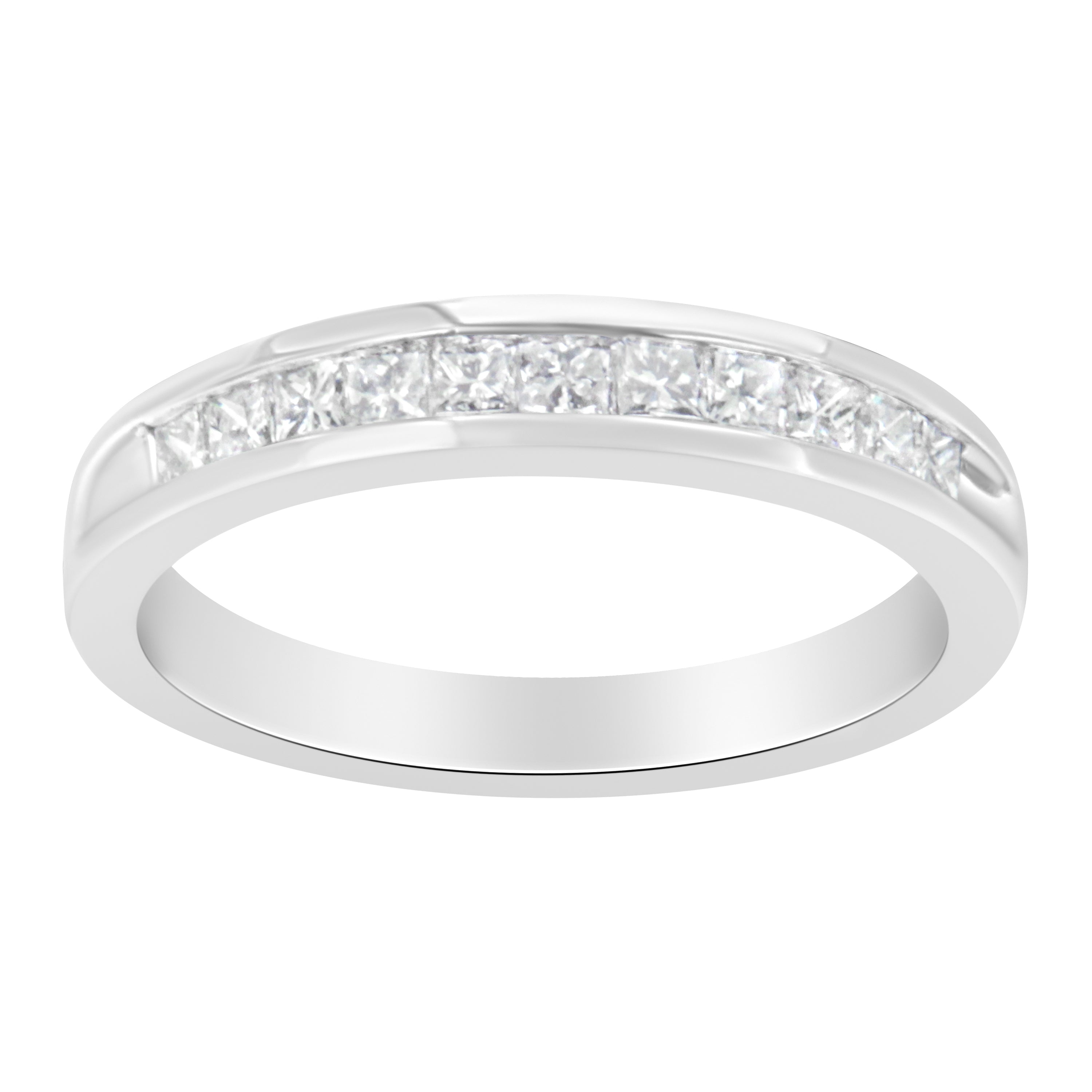 .925 Sterling Silver 1/2 Cttw Princess-Cut Diamond Channel-Set Half-Eternity Wedding or Anniversary Band Ring (H-I Color, I2 Clarity) - Size 8
