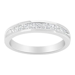 .925 Sterling Silver 1/2 Cttw Princess-Cut Diamond Channel-Set Half-Eternity Wedding or Anniversary Band Ring (H-I Color, I2 Clarity) - Size 8