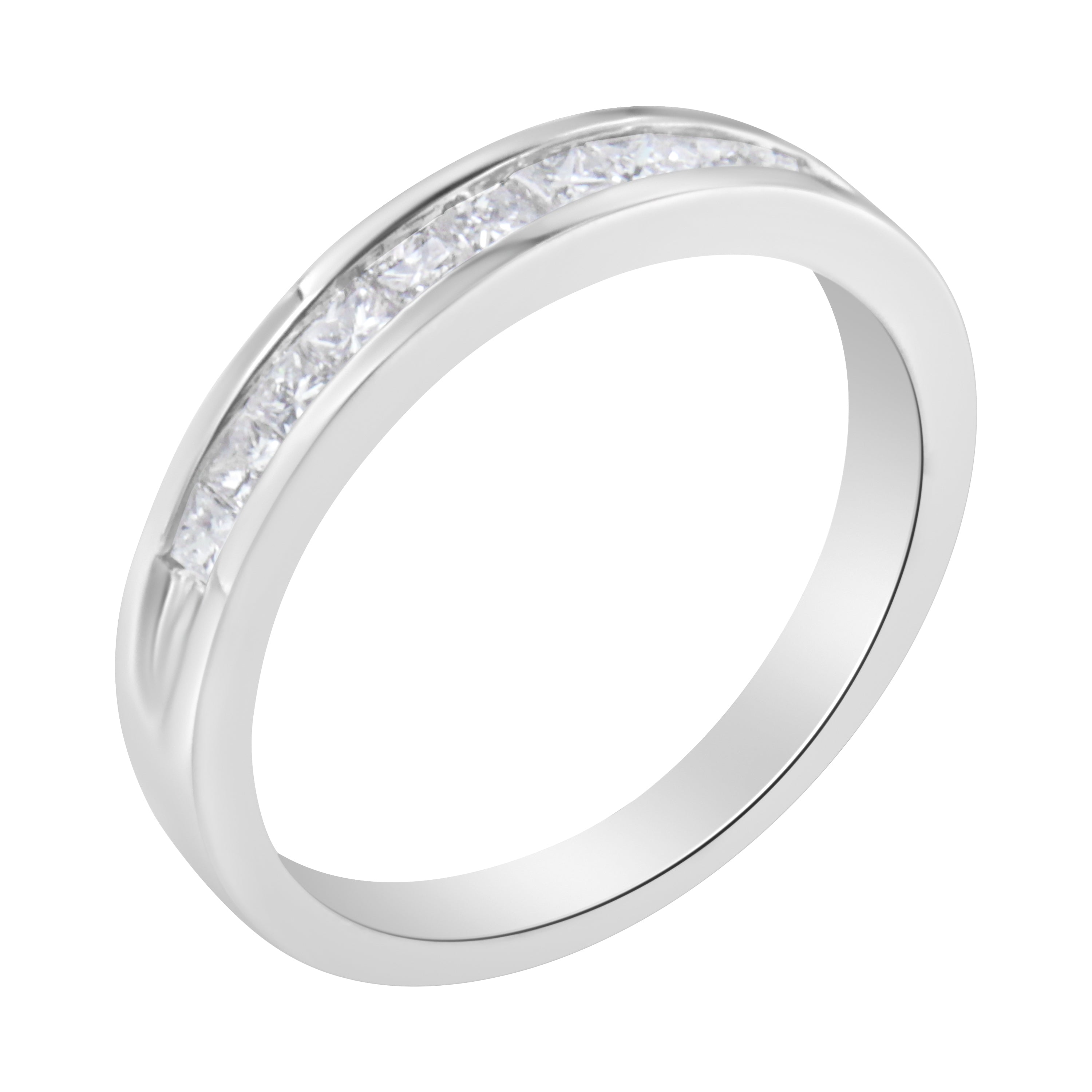 .925 Sterling Silver 1/2 Cttw Princess-Cut Diamond Channel-Set Half-Eternity Wedding or Anniversary Band Ring (H-I Color, I2 Clarity) - Size 8