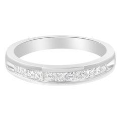 .925 Sterling Silver 1/2 Cttw Princess-Cut Diamond Channel-Set Half-Eternity Wedding or Anniversary Band Ring (H-I Color, I2 Clarity) - Size 8