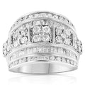 .925 Sterling Silver 2.0 Cttw Round & Baguette Cut Diamond Multi-Row Channel Set Tapered Cocktail Fashion Ring (I-J Color, I3 Clarity) - Size 9