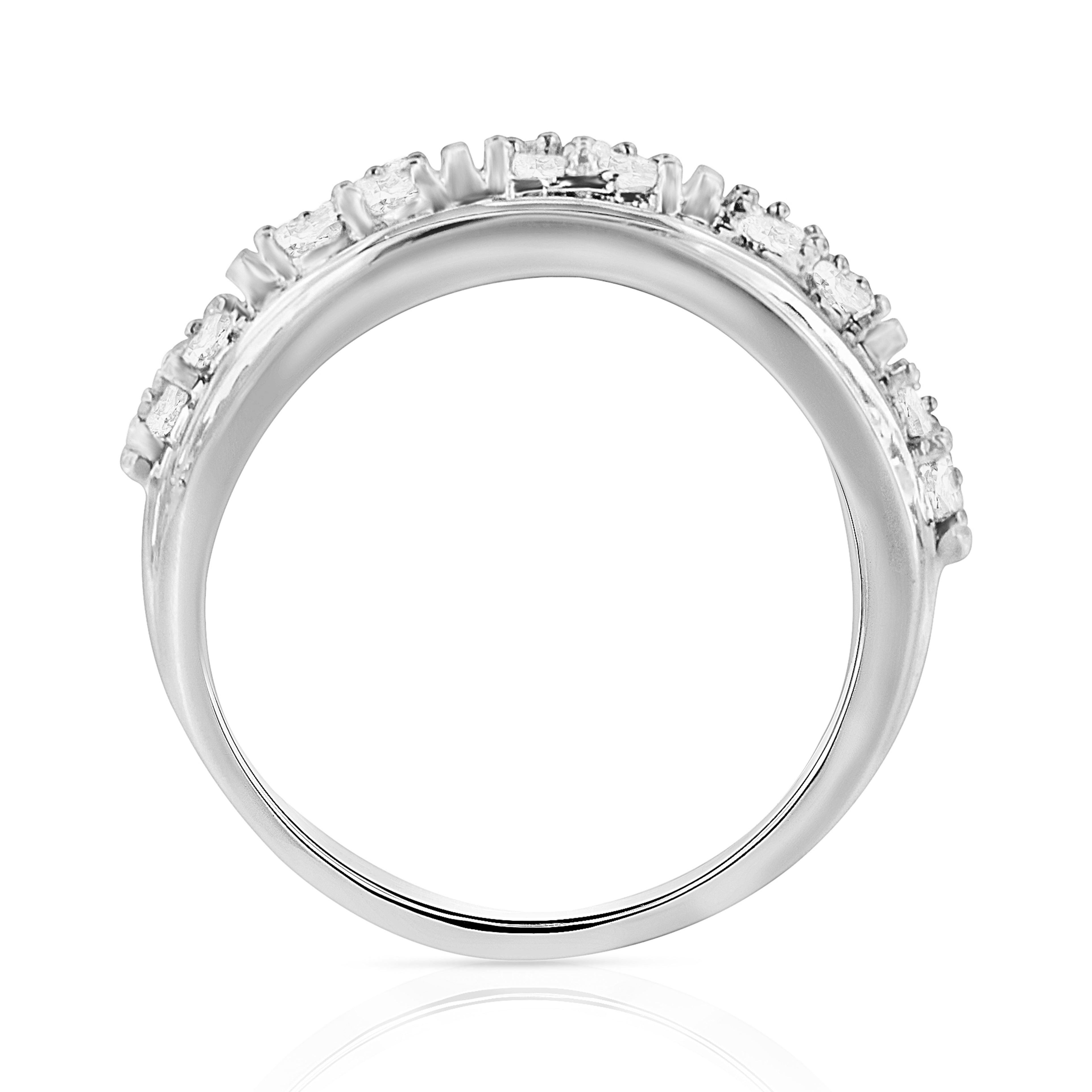 .925 Sterling Silver 2.0 Cttw Round & Baguette Cut Diamond Multi-Row Channel Set Tapered Cocktail Fashion Ring (I-J Color, I3 Clarity) - Size 9
