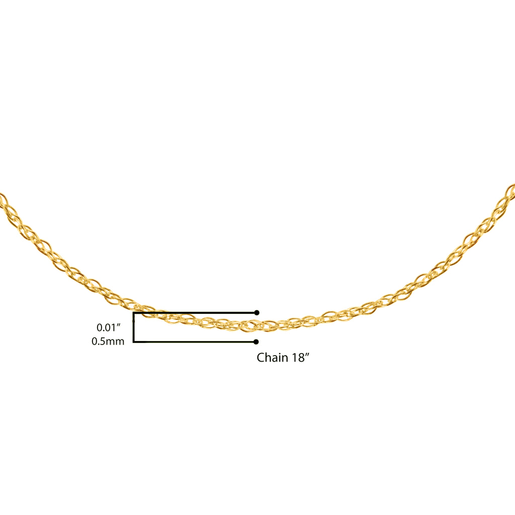 Solid 10K Yellow Gold 0.5mm Slim and Dainty Unisex 18" Rope Chain Necklace
