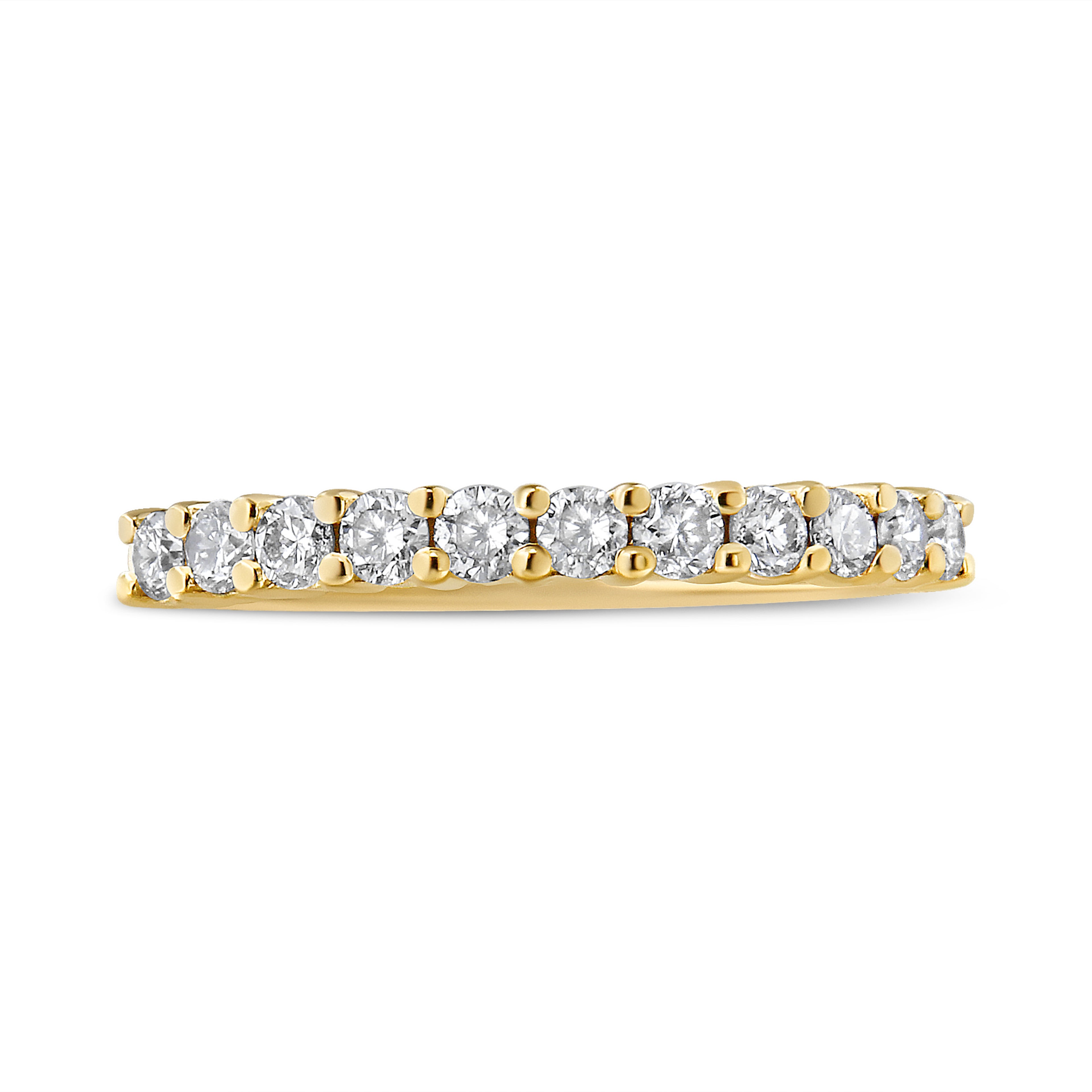 14K Yellow Gold Plated .925 Sterling Silver 1/2 cttw Shared Prong Set Brilliant Round-Cut Diamond 11 Stone Band Ring (J-K Color, I1-I2 Clarity) - Size 6