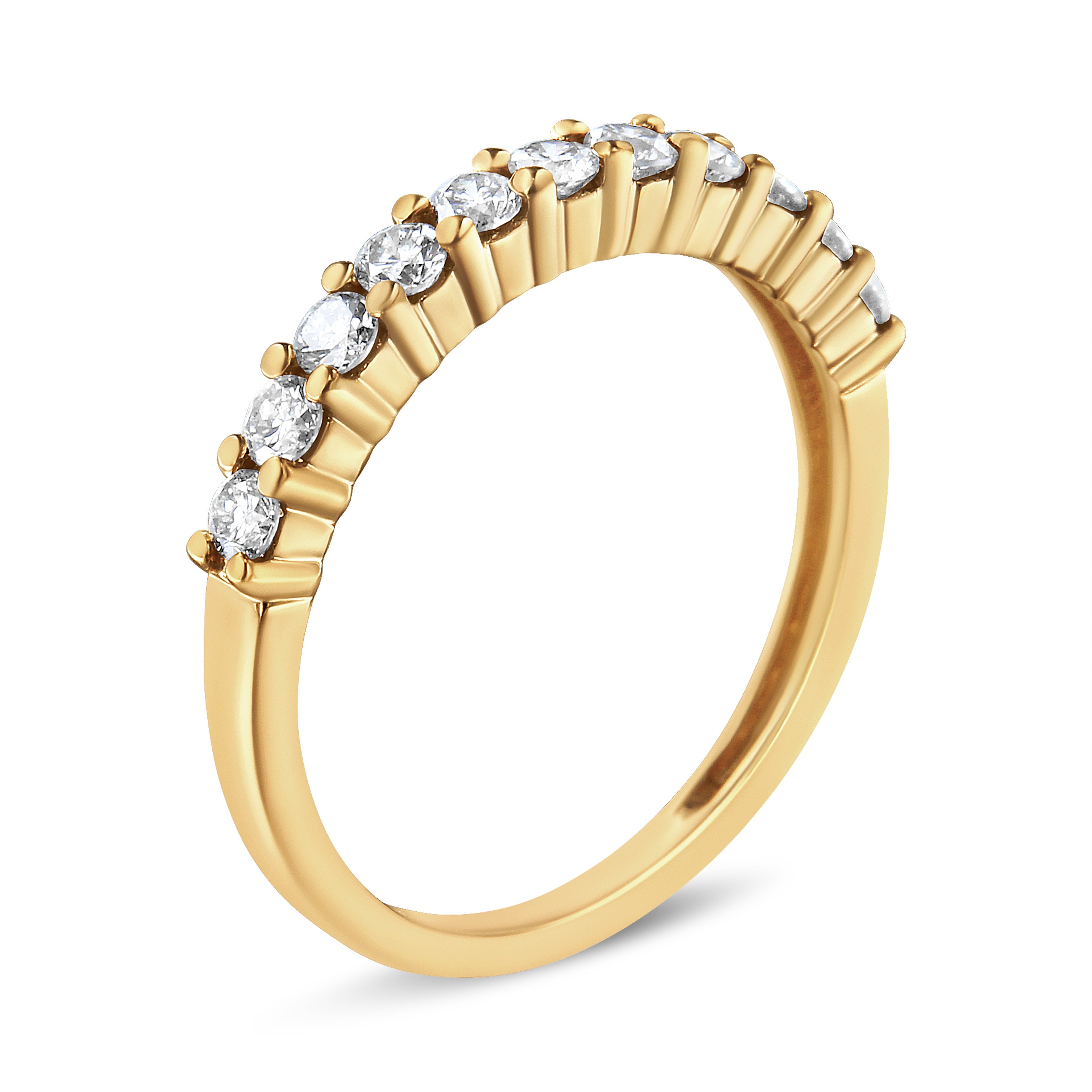 14K Yellow Gold Plated .925 Sterling Silver 1/2 cttw Shared Prong Set Brilliant Round-Cut Diamond 11 Stone Band Ring (J-K Color, I1-I2 Clarity) - Size 6